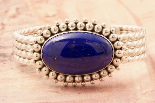 Artie Yelowhorse Genuine Blue Lapis Sterling Silver Rising Sun Bracelet